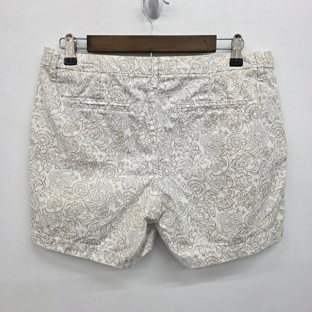Old Navy Chino Floral Shorts 100% Cotton Womens Size 4 Beige‎ White Mid Rise